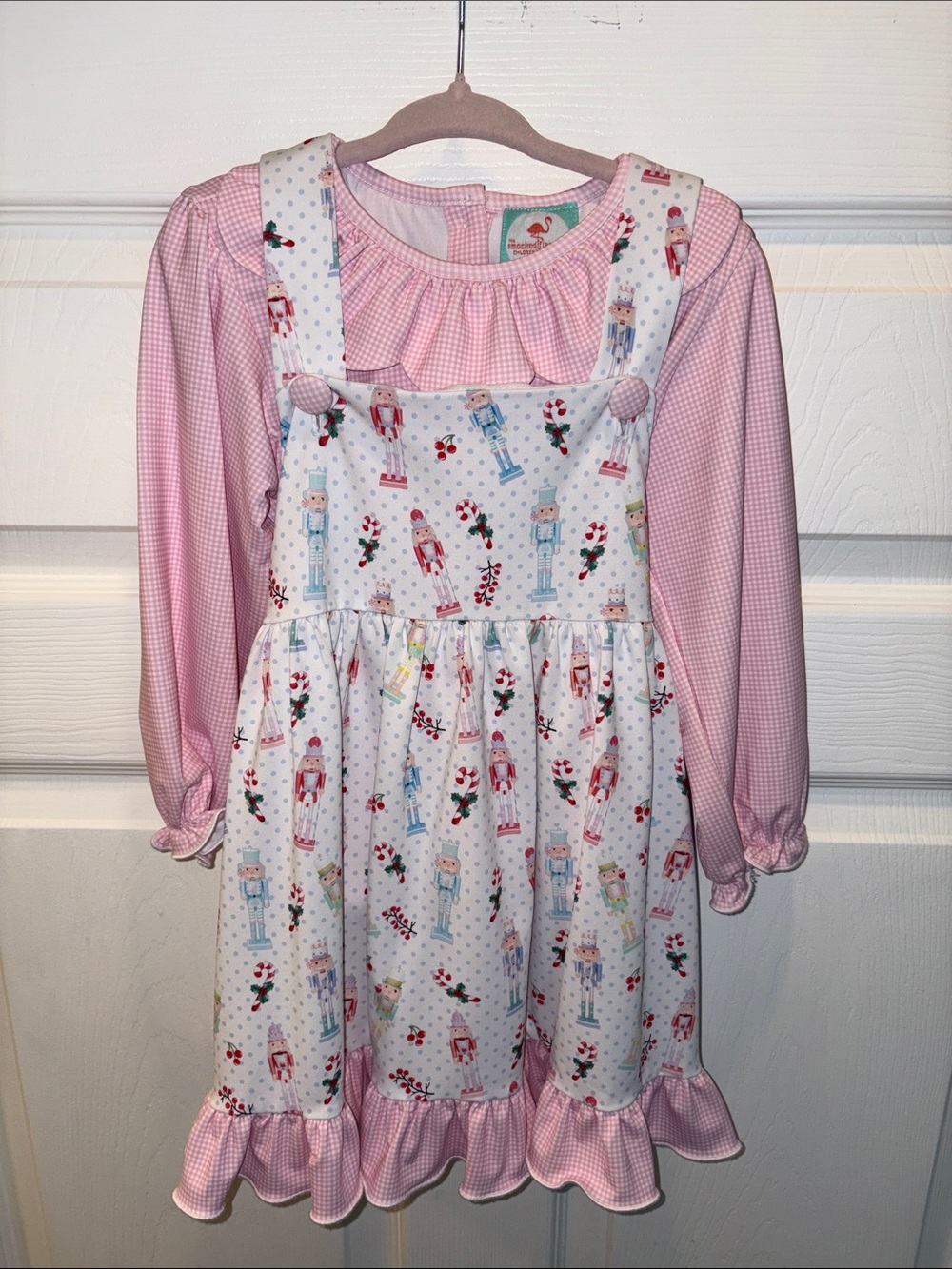 The Smocked Flamingo Girls Pink Gingham Nutcracker Dress